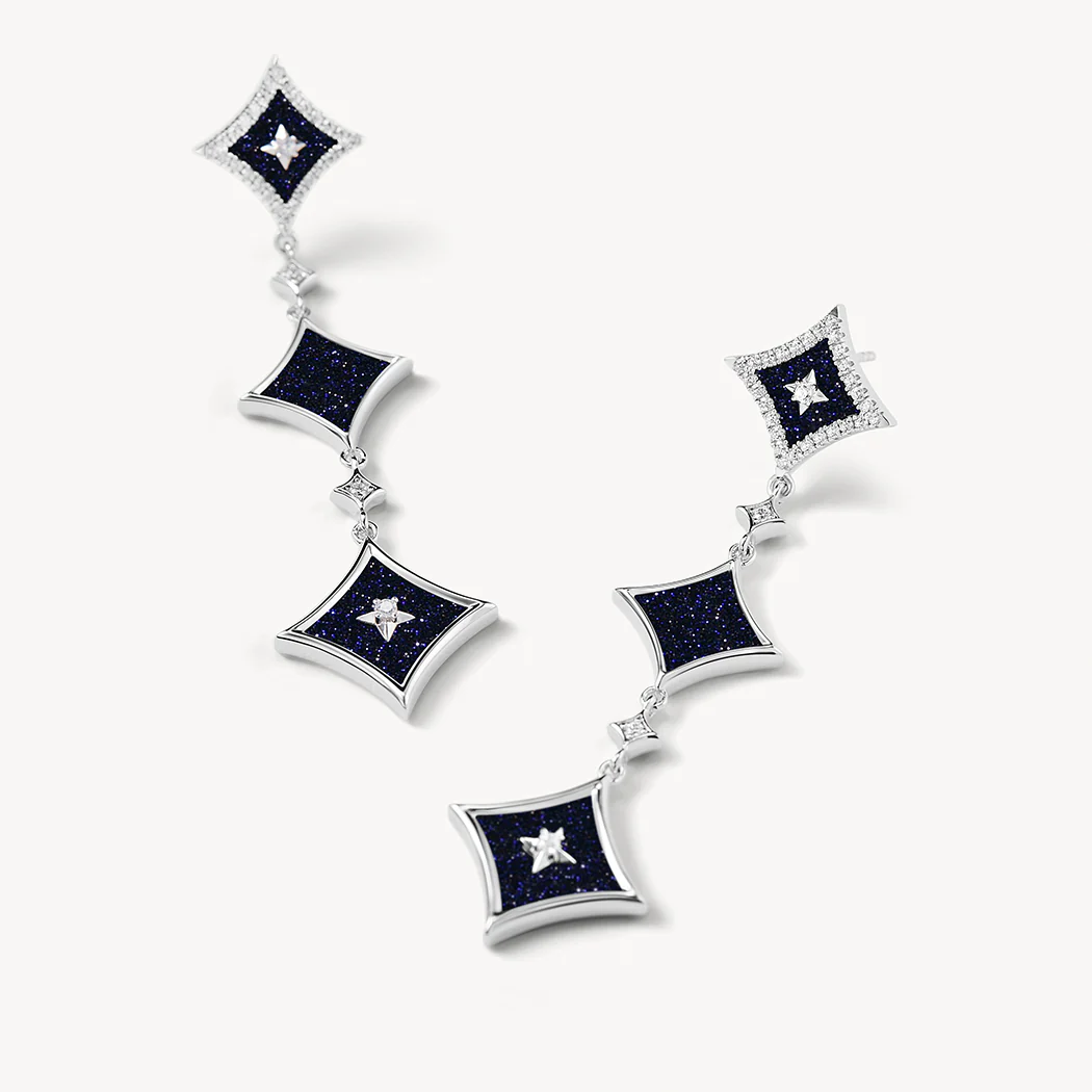 Blue Sandstone Chain Earrings - Image 5