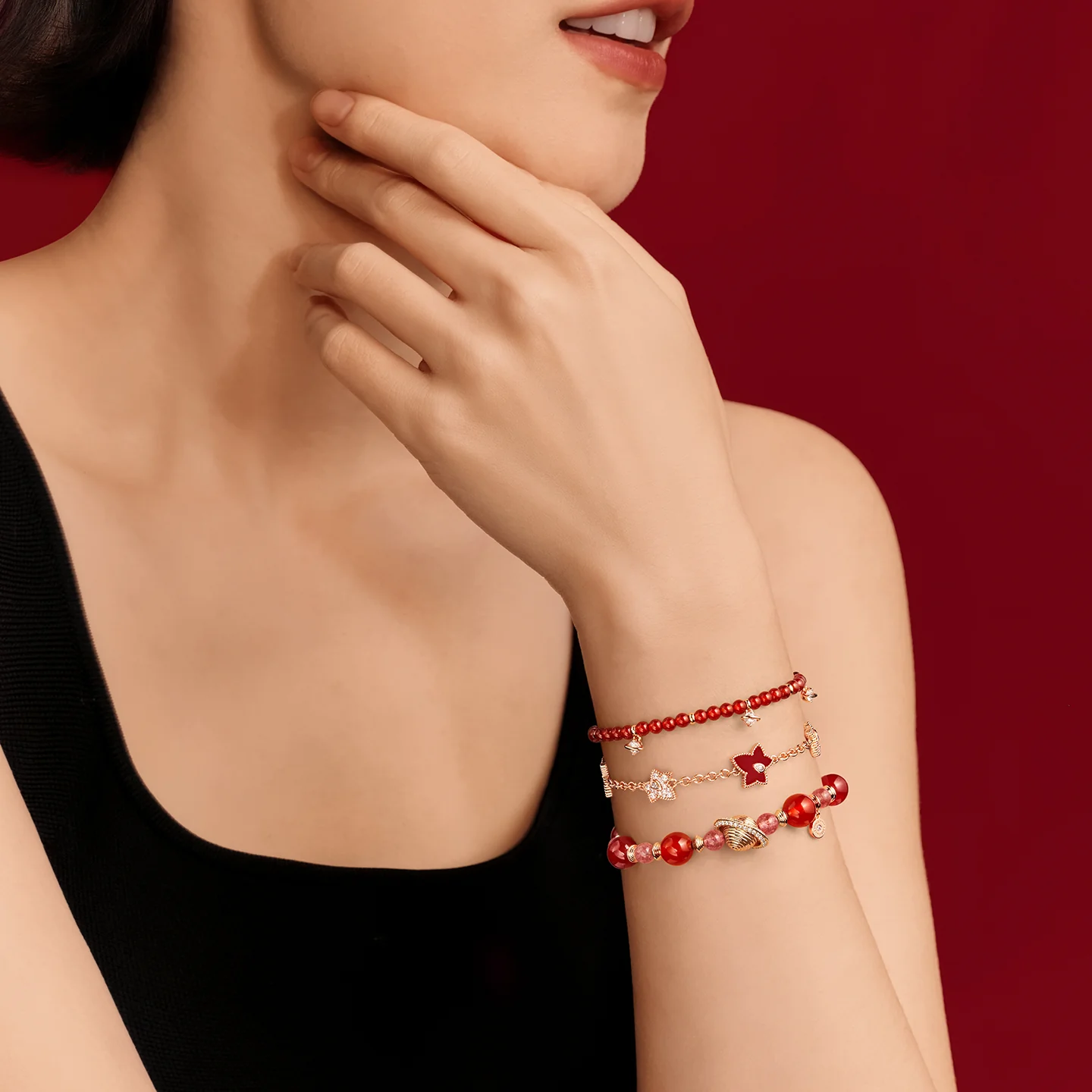 Heliocentric Red Carnelian & Strawberry Quartz Bracelet - Image 3