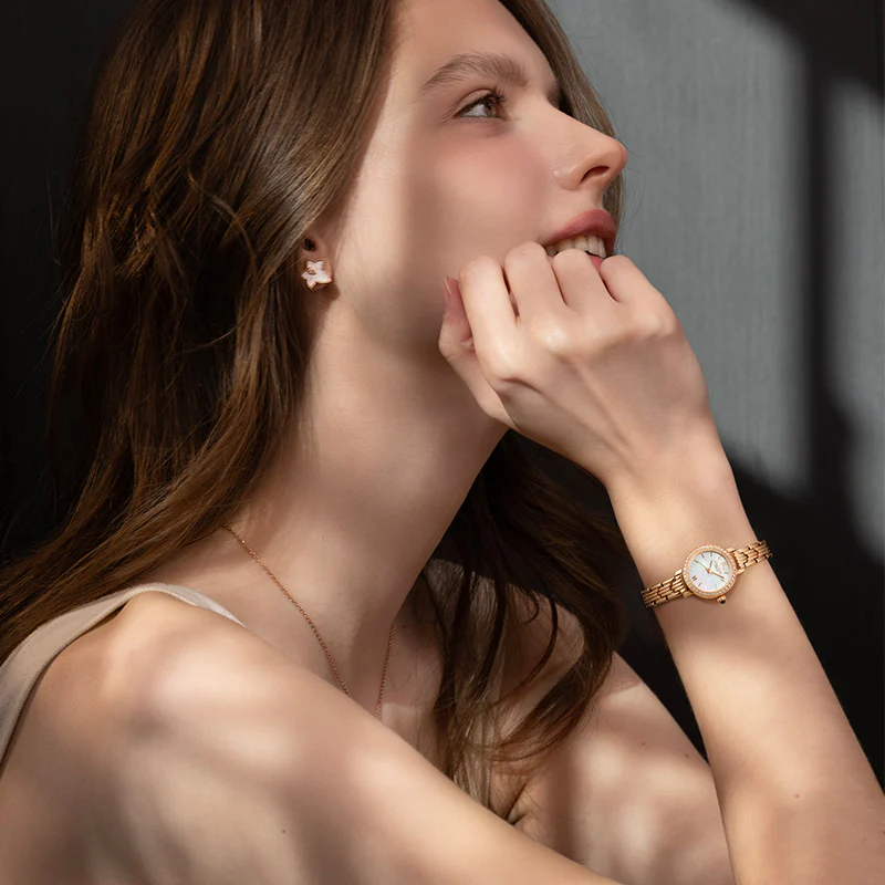 Rose Gold Mother of Pearl Watch with Cubic Zirconia - Image 3