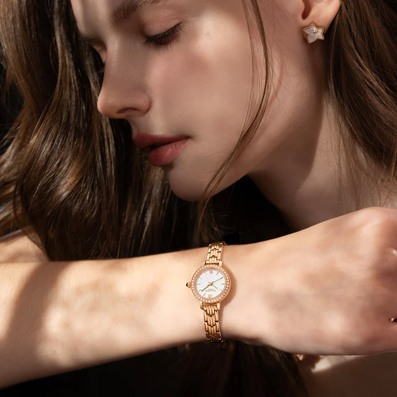Rose Gold Mother of Pearl Watch with Cubic Zirconia - Image 4