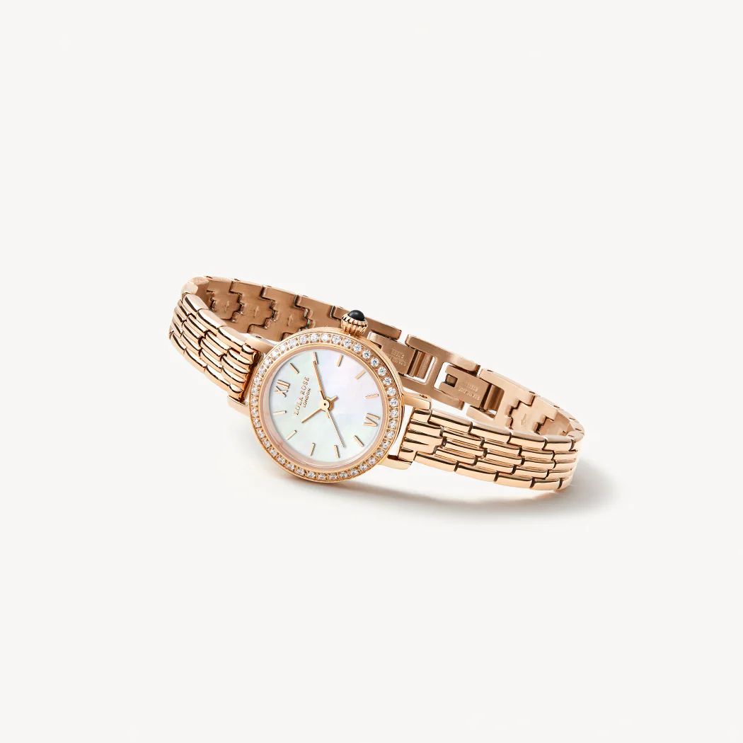 Rose Gold Mother of Pearl Watch with Cubic Zirconia - Image 5